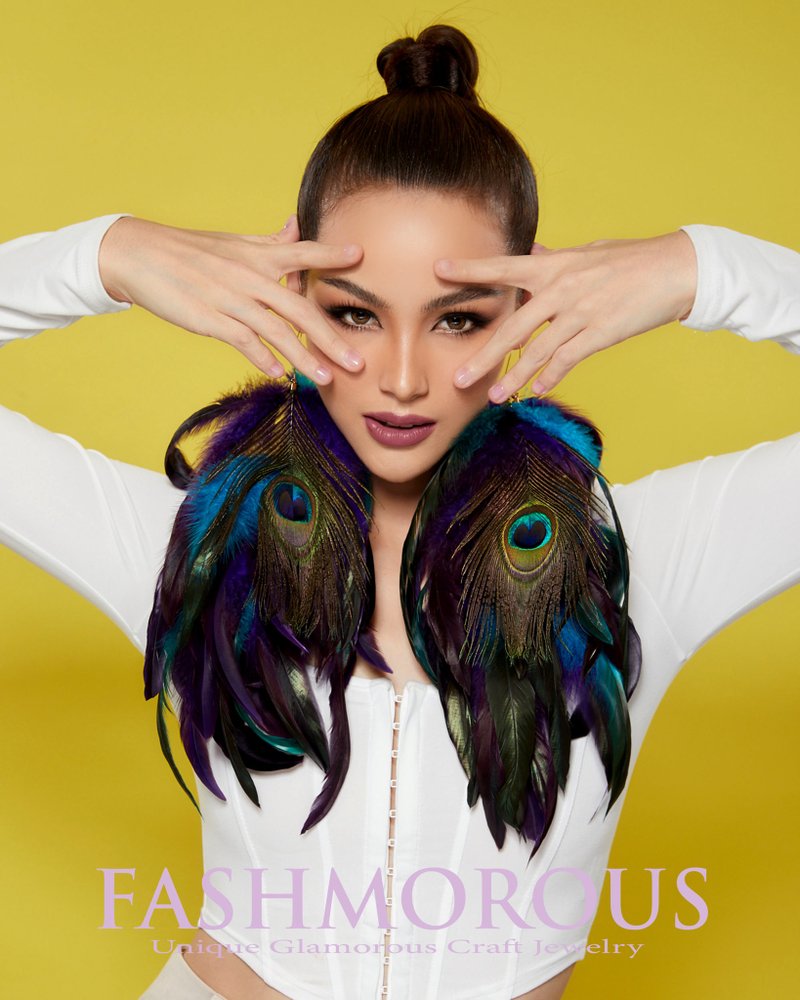 Fashmorous Peacock Feather Earrings Purple Long Feather Earrings for Women - 耳環/耳夾/耳骨夾 - 其他材質 紫色