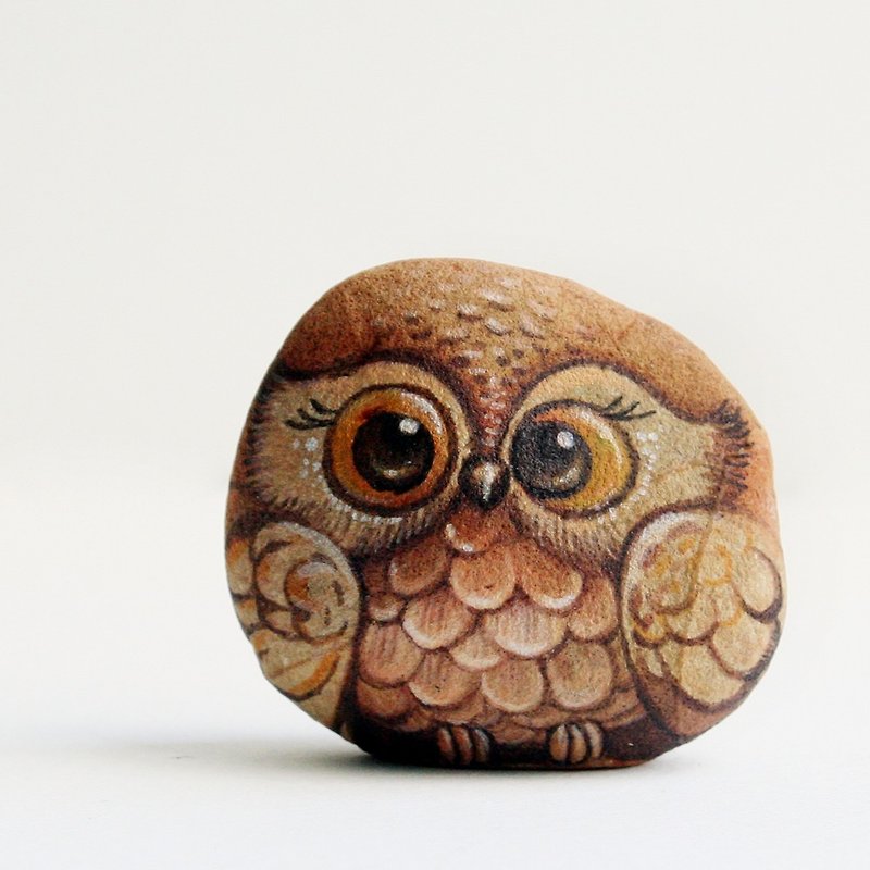 Owls Stone Painted - Other - Waterproof Material Brown
