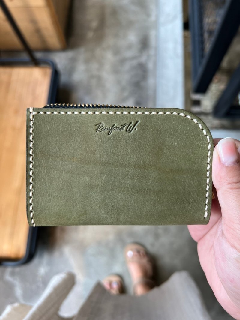 [Handmade Leather Goods] Handmade Genuine Leather Small D Short Clip (Green) - Wallets - Genuine Leather 