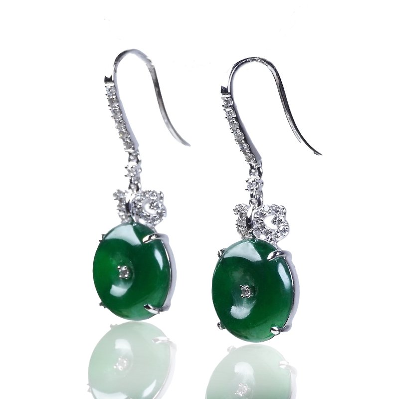 Bingzhong Laokeng Green Jade Peaceful Buckle Earrings 18K Gold Diamond | Natural Burmese Jade Jade A Goods - Earrings & Clip-ons - Jade Green