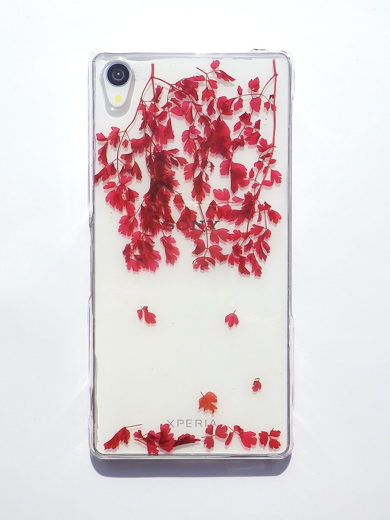 Handmade phone case, pressed leaves with nature, Sony Xperia Z3, Falling - เคส/ซองมือถือ - พลาสติก สีนำ้ตาล