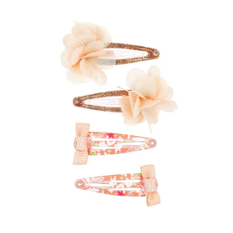 Dutch Souza Pink Orange Flower Butterfly Hair Clip 4-piece Set - เครื่องประดับผม - ไนลอน สีส้ม