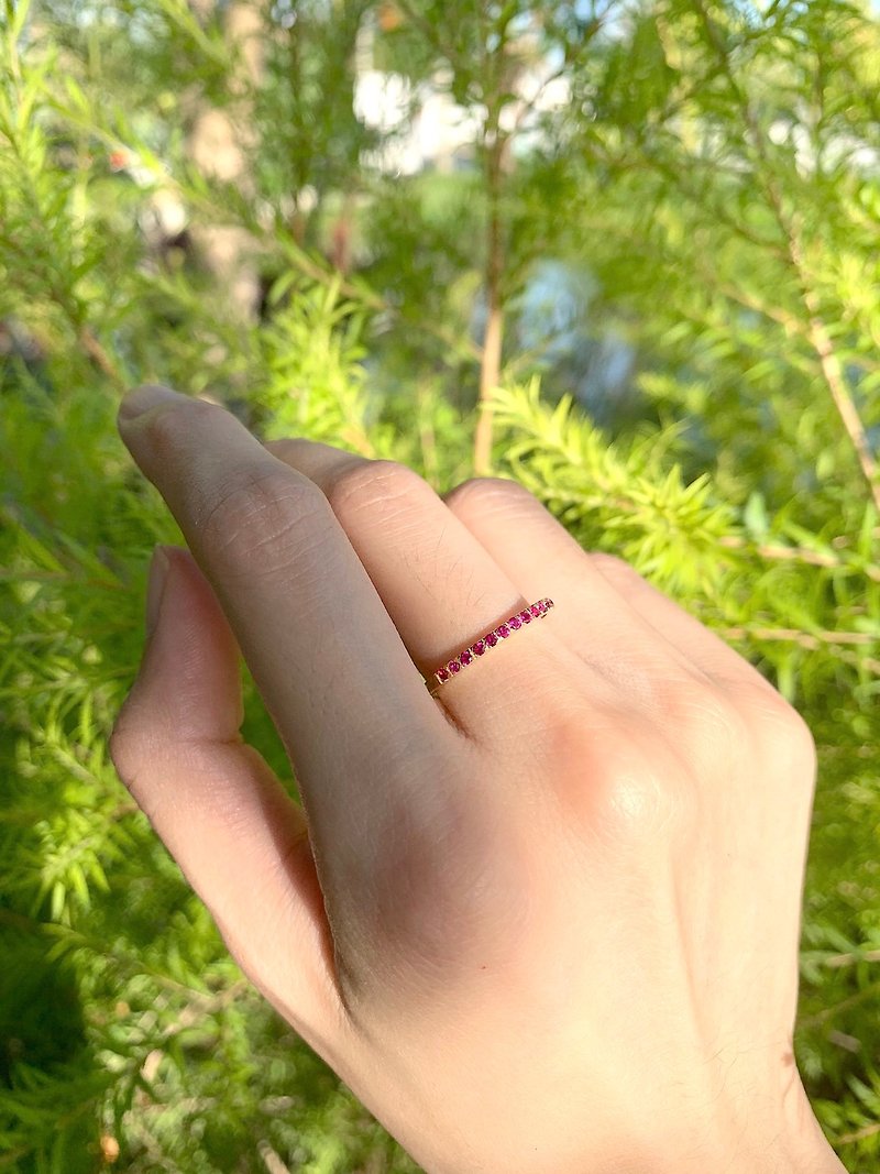 Pink Ruby Eternity Ring (Half), Ruby Ring, Wedding Band, 925 Sterling Silver - แหวนทั่วไป - โลหะ 