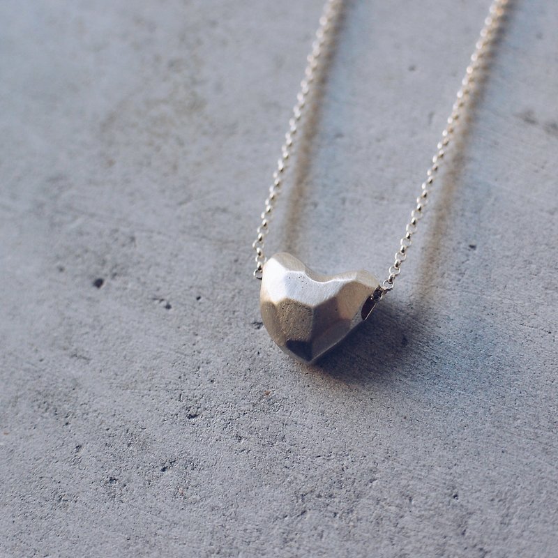 角面愛心-純銀項鍊 925 silver heart necklace - 項鍊 - 其他金屬 銀色