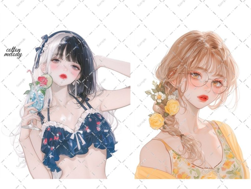 original sticker no.6590 人物ステッカー オリジナルステッカー 人物ステッカー 女の子ステッカー オリジナル人物ステッカー - 貼紙 - 紙 