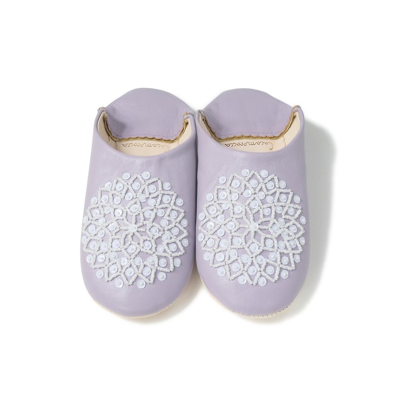 Purple / White/ moroccan Leather babouche Slippers / High quality odourless - Indoor Slippers - Genuine Leather Purple