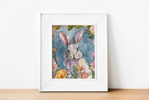 かわいいバニー素敵なウサギのオリジナル水彩画動物アート子供の