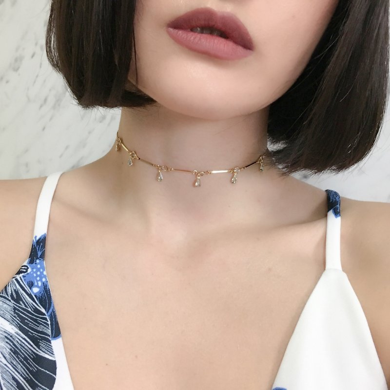 G Moonlight Drop Choker Necklace SV161G - Collar Necklaces - Other Metals Gold
