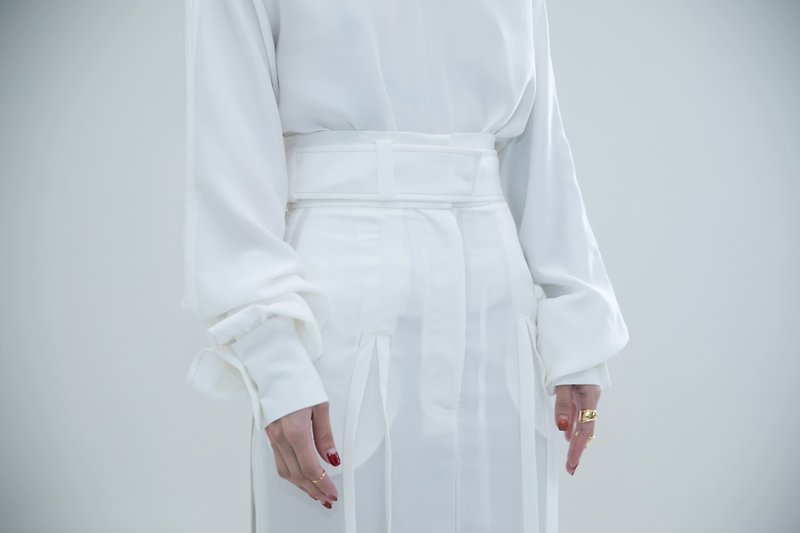 2020 SS /簡約/裝飾線/車線/綁帶/活摺/半透明/長裙 - 洋裝/連身裙 - 其他人造纖維 白色