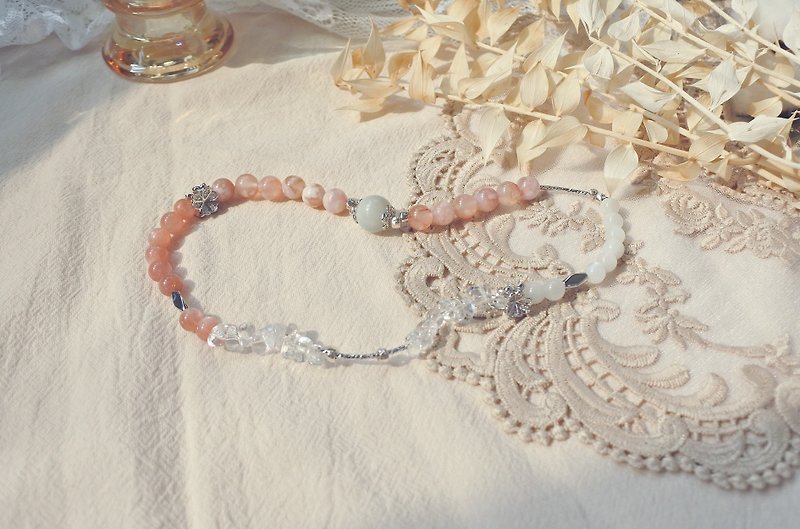 Dawn::Orange Moon::Orange and Silver Moonlight Sakura Agate Double Circle Bracelet - Bracelets - Crystal Orange