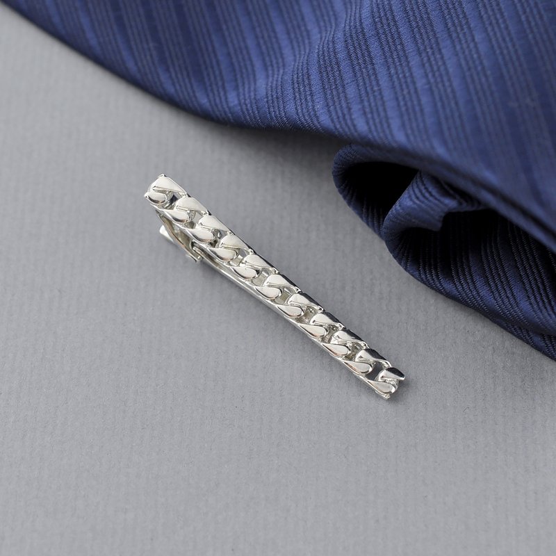 Sterling Silver Curb Chain Tie Clip,SV925 - เนคไท/ที่หนีบเนคไท - เงินแท้ สีเงิน