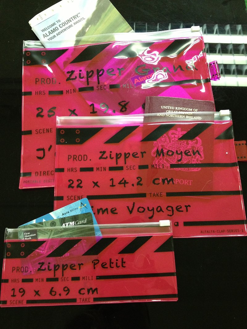 導演拍板拉鏈文件袋套裝 - 一套三件大中小 - 桃紅色 - 鑰匙圈/鎖匙扣 - 塑膠 粉紅色