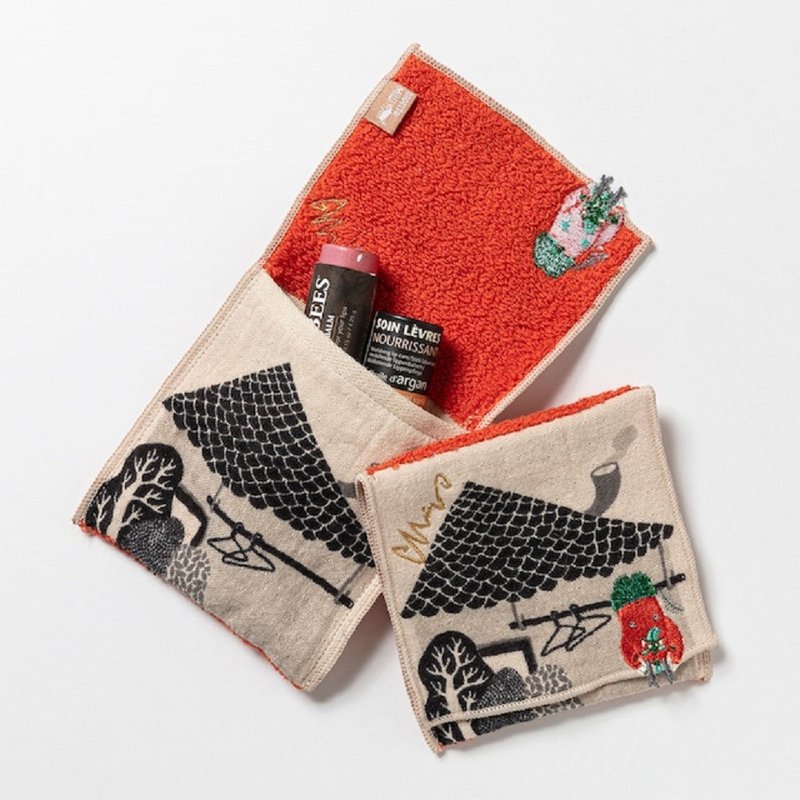 Earth Tree Fair Trade - MiW Morita Illustrator-Embroidered Handkerchief Pouch - ผ้าเช็ดหน้า - ผ้าฝ้าย/ผ้าลินิน 