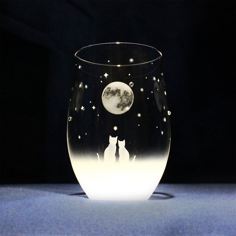 [Seeing the full moon night sky together] Cat motif tumbler glass vol.1-fm Customizable (sold separately) - Cups - Glass Transparent