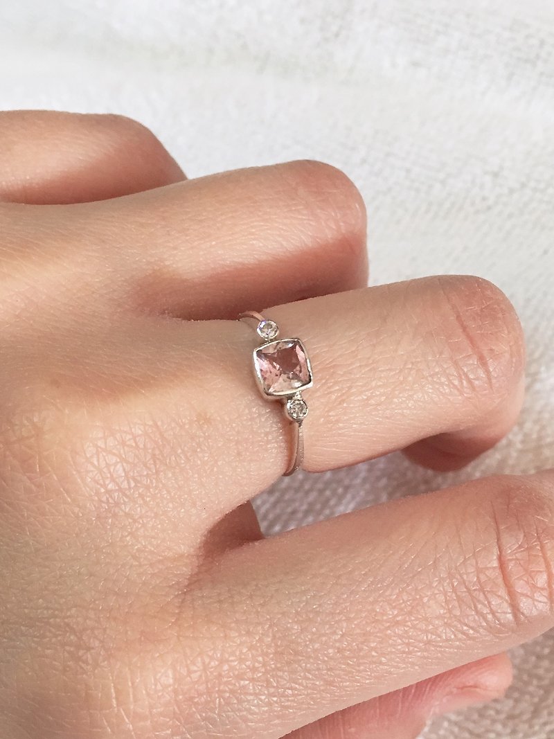 Pink Tourmaline with Zircon Finger Ring 92.5% Silver Handmade in Nepal - General Rings - Semi-Precious Stones 