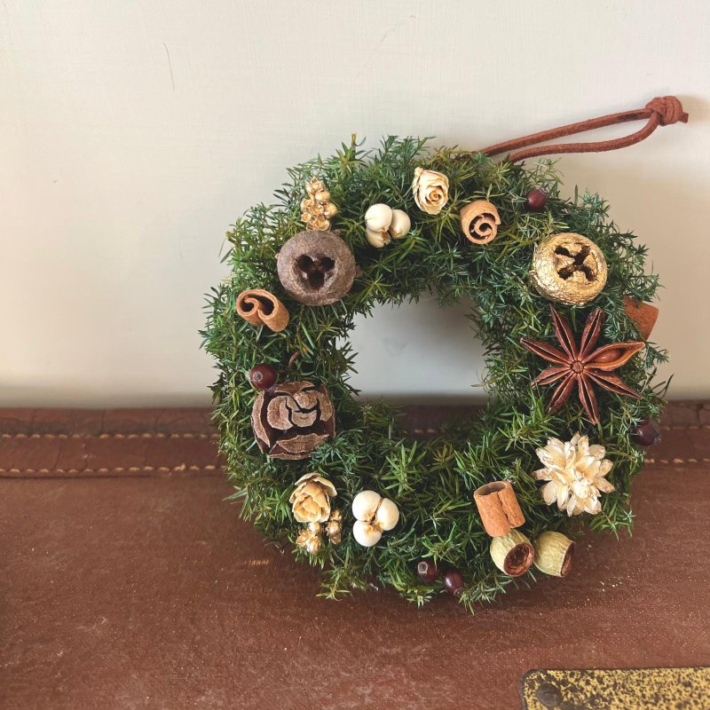 雪松香氣・迷你聖誕花圈 - 乾燥花/永生花 - 植物．花 