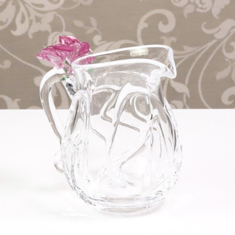 バラのピッチャー：バラの花が付いた取っ手付きの片口 - 其他 - 玻璃 