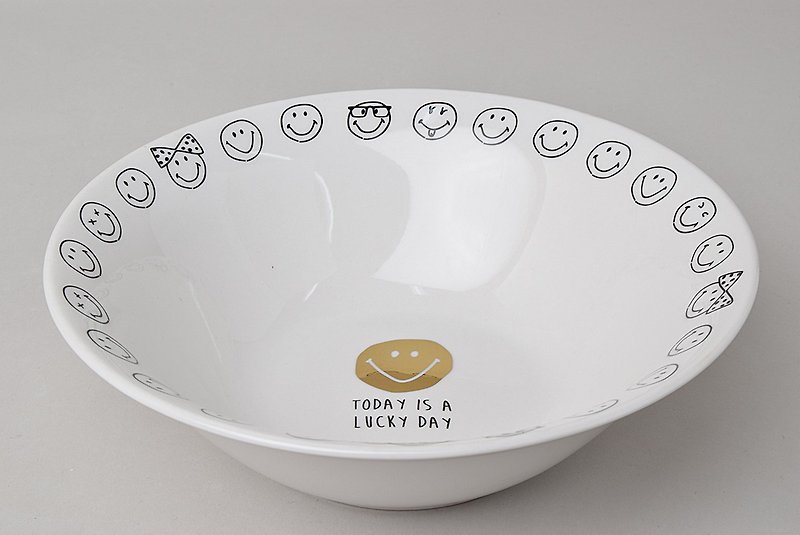[SHINA CASA] Gold Smile Smile Ramen Bowl / Curry Pan / Deep Disc 830ml - ถ้วยชาม - เครื่องลายคราม สีทอง