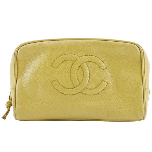 【希少 極美品】シャネル キャビアスキン ポーチ ココマーク ロゴ金具 黄色 希少 極美品】シャネル キャビアスキン ポーチ ココマーク ロゴ金具 黄色