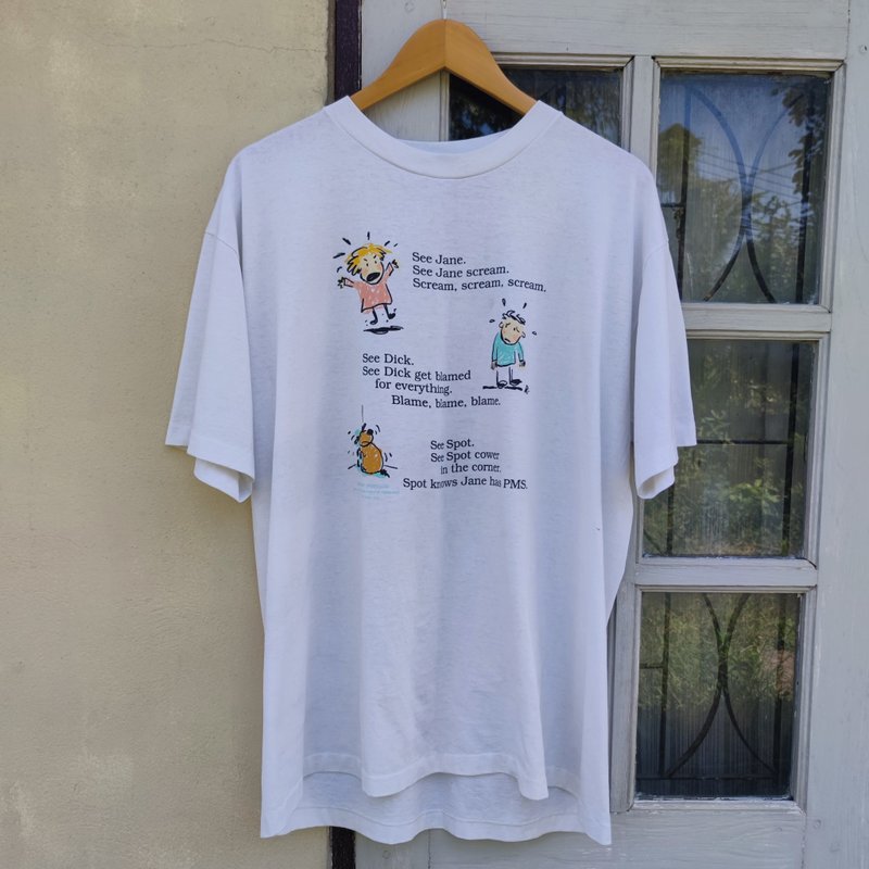 Vintage Hallmark Shoebox Greeting Dick Jane PMS Humor Cartoon  T Shirt - 男 T 恤 - 棉．麻 白色