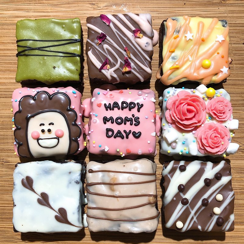 Laughing Mommy Rose Brownie-9pcs Gift Box Mother's Day Limited - Cake & Desserts - Fresh Ingredients Pink