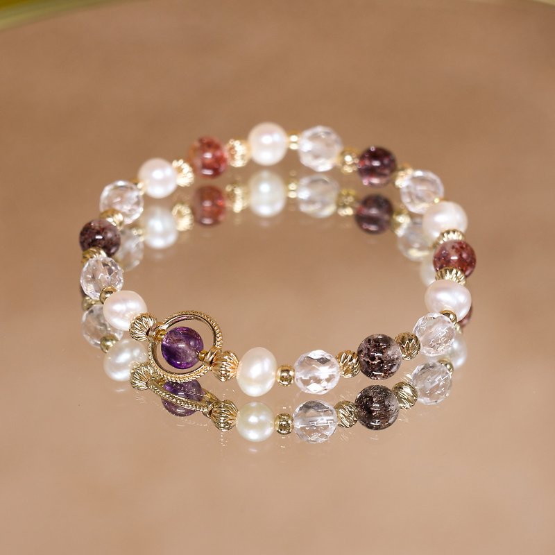 Mysterious Elegance/Good Luck-Self-Growth/Super Seven 7A High Ice Multi-mineral-Pearl-Crystal- Bronze Bracelet - Bracelets - Crystal Multicolor