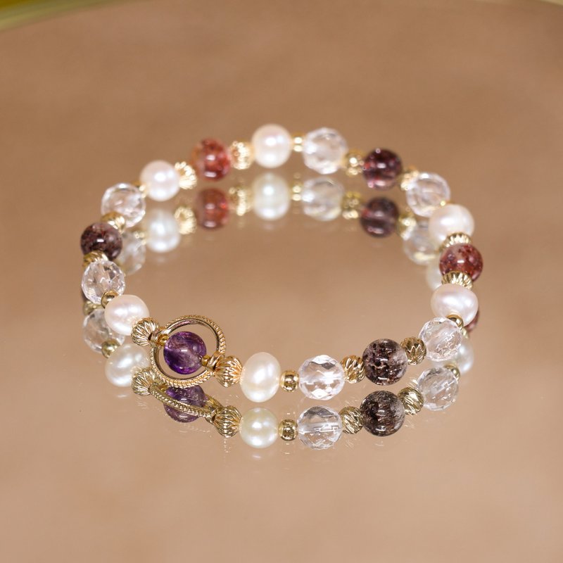 Mysterious Elegance/Good Luck-Self-Growth/Super Seven 7A High Ice Multi-mineral-Pearl-Crystal- Bronze Bracelet - สร้อยข้อมือ - คริสตัล หลากหลายสี