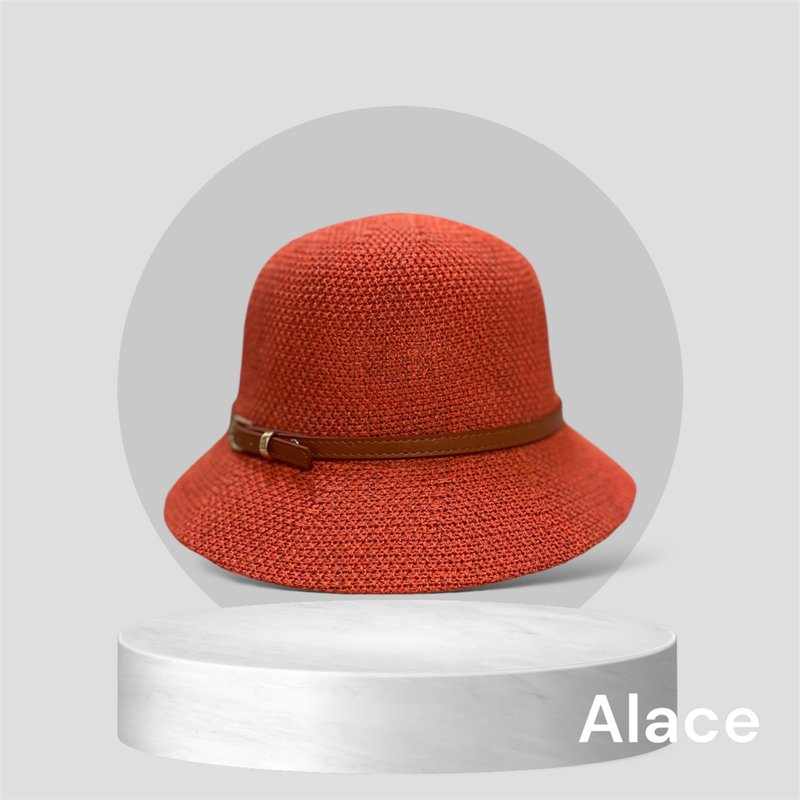 Elegant Belt Decorated Hat - Bright Orange - หมวก - ผ้าฝ้าย/ผ้าลินิน 