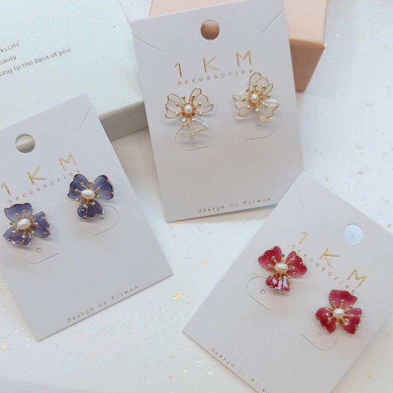 1KM Honey Talking Beads, Thin Line Resin Flower Earrings-3 Colors - ต่างหู - เรซิน 