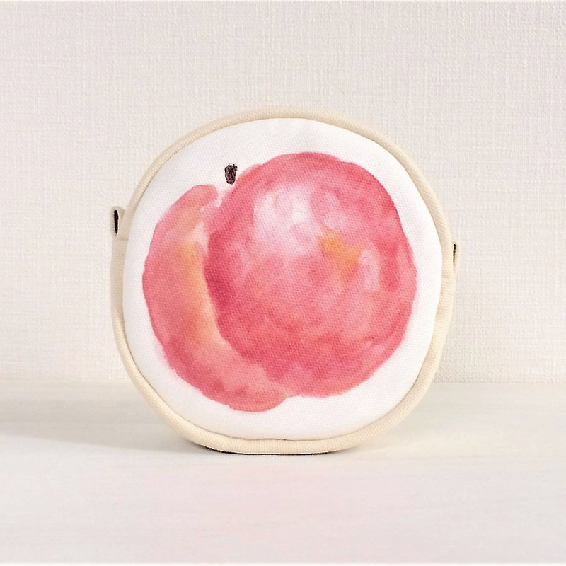 フルーツガーデン サークルポーチ ピーチ - 化妝袋/收納袋 - 棉．麻 粉紅色