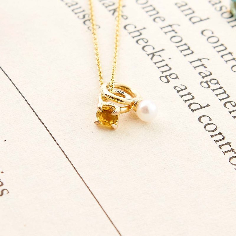 K14 Mini Mother and Child Ring Chain (Citrine) - Necklaces - Precious Metals Gold