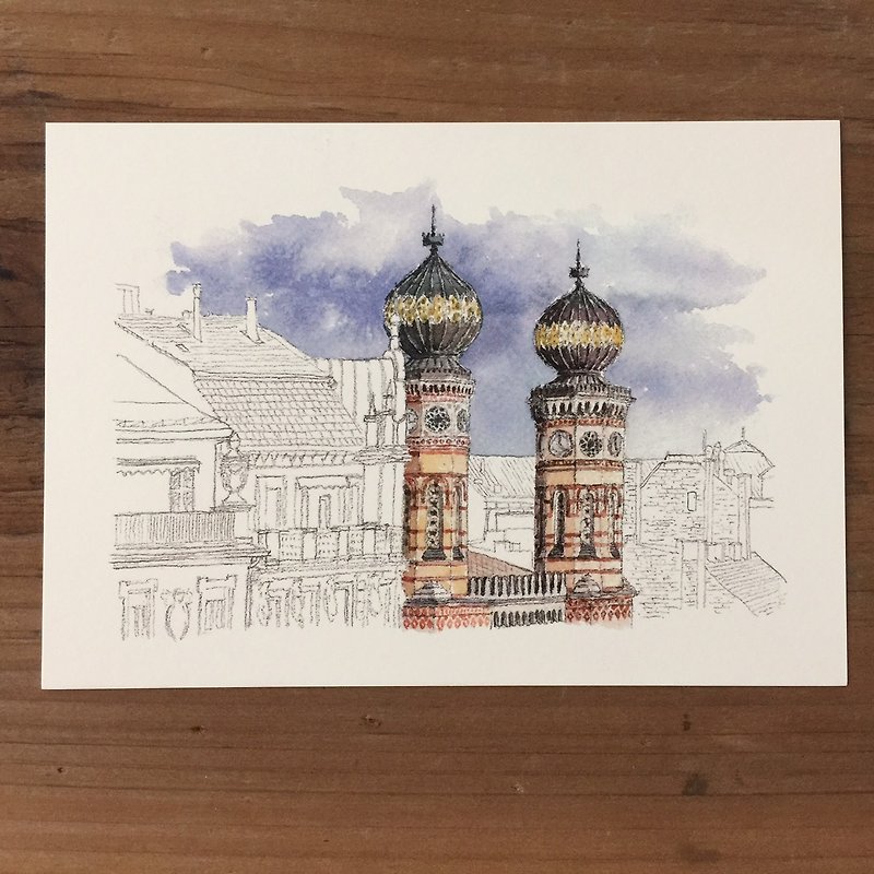 Film and Travel Illustration Postcard-The Synagogue in Budapest - การ์ด/โปสการ์ด - กระดาษ 