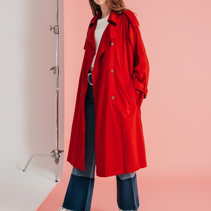 輕棉軍式風衣(紅)│Who Cares 台灣服飾品牌 - 女大衣/外套 - 其他材質 紅色