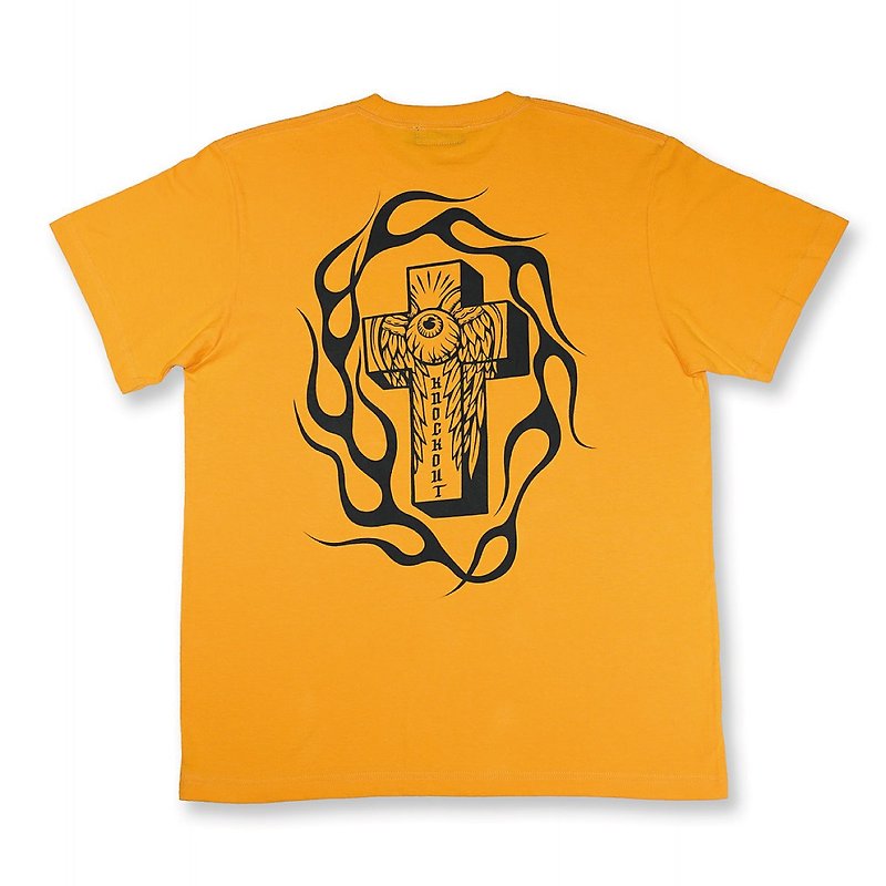 【Knock Out】 Flying Eyeball Cross T-Shirt Yellow - Men's T-Shirts & Tops - Cotton & Hemp Yellow