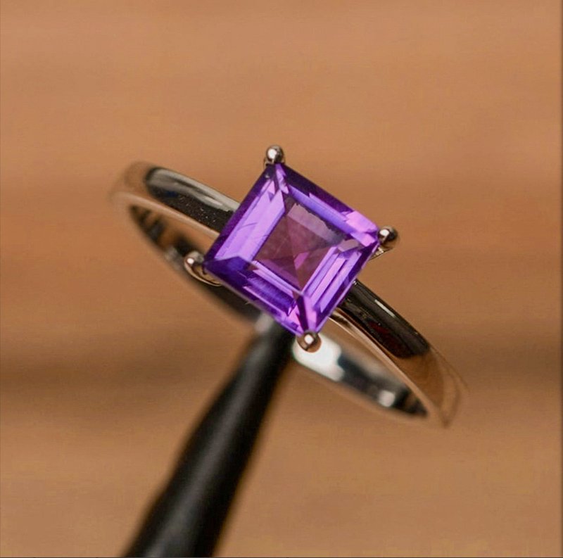 Square Amethyst Ring | Engagement Ring | Promise Ring | Gold Amethyst Ring - General Rings - Gemstone Purple