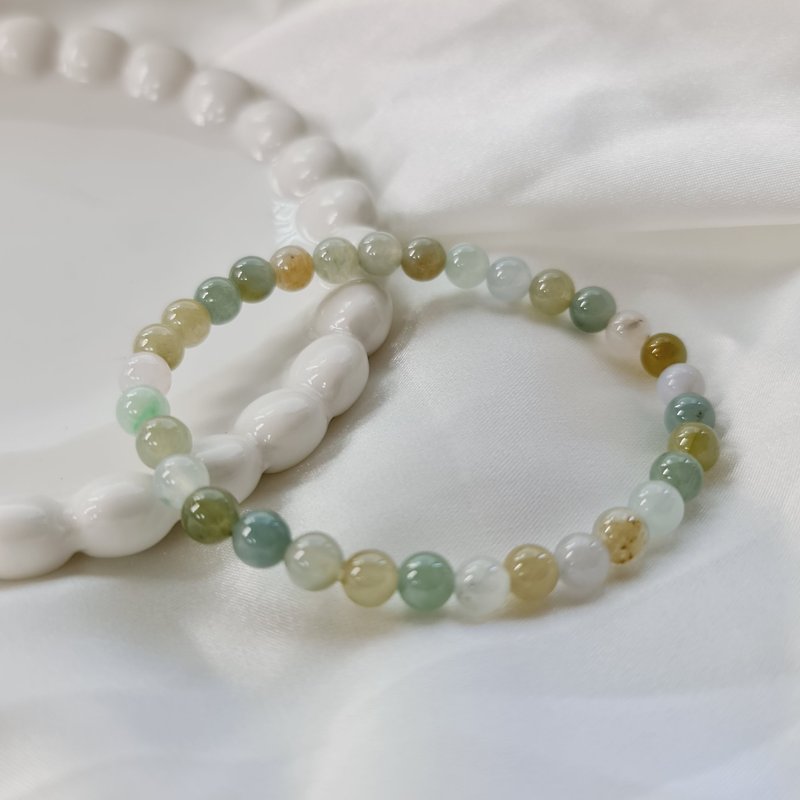 Duobao round bead bracelet | Natural Burmese jade A grade jadeite - สร้อยข้อมือ - หยก 