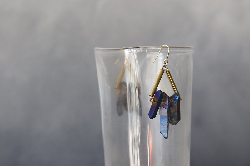 藍水晶耳環   A - 【福利品】七折優惠 - 耳環/耳夾 - 銅/黃銅 金色