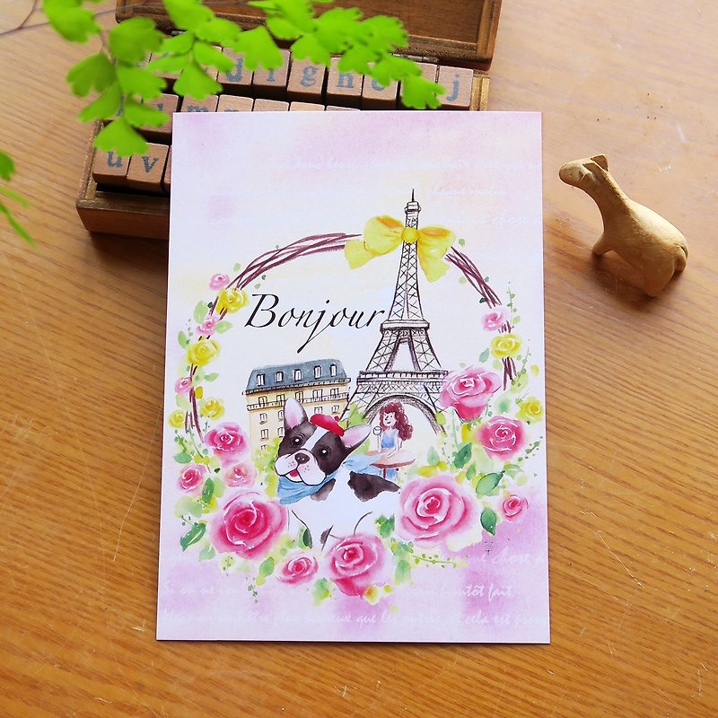 Bonjour！パリのポストカード - カード・はがき - 紙 ピンク