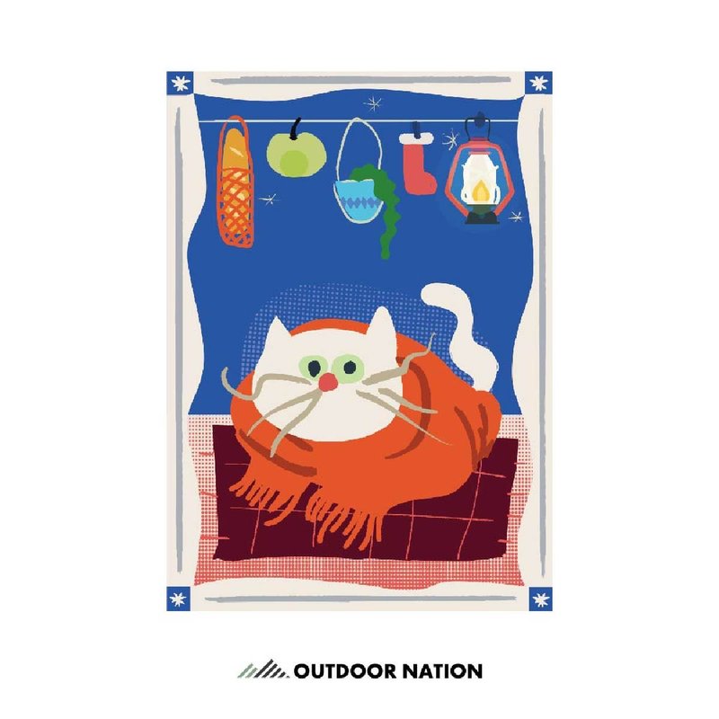 Outdoor Nation戶外萬用毯/ 加長版/裹著圍巾的白貓 - 露營用品 - 棉．麻 