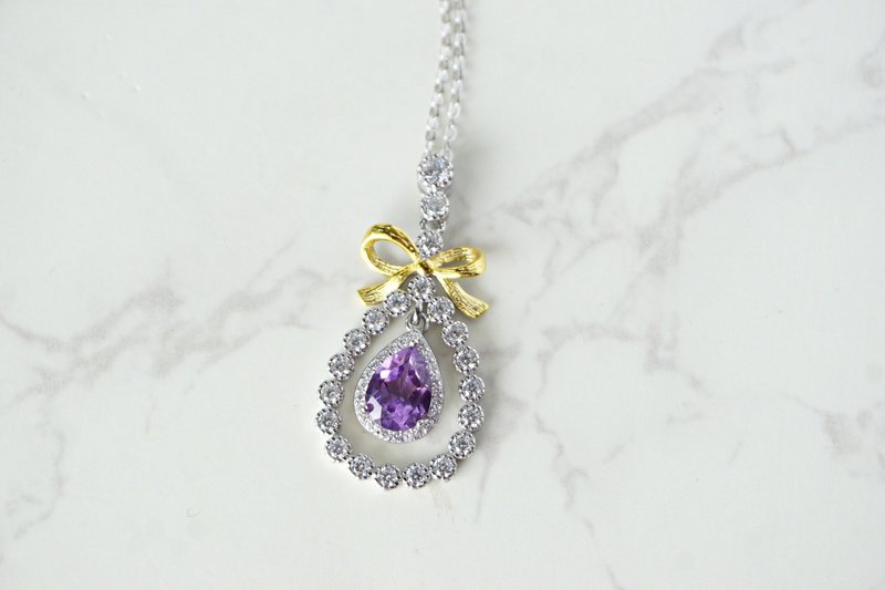 Natural Amethyst Pendant and Necklace Sterling Silver925 with White Gold plated. - 項鍊 - 純銀 紫色