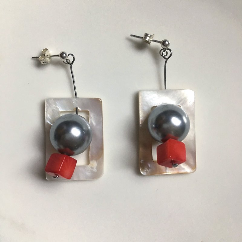 Pills outside the rectangular shell - 925 pure silver ear - Earrings & Clip-ons - Gemstone Silver