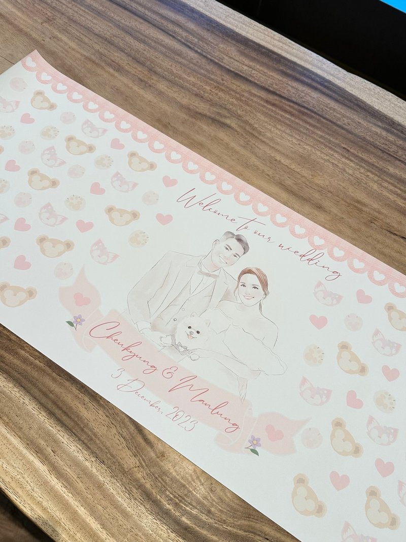客製化卡通主題婚禮簽名留言畫布 油畫布訂製 - 結婚書約 - 棉．麻 白色