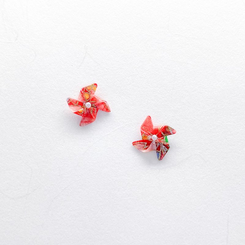 Chearrings | Origami 日本和紙 手工摺紙 風車耳環 | 款式W001 - 耳環/耳夾/耳骨夾 - 紙 藍色