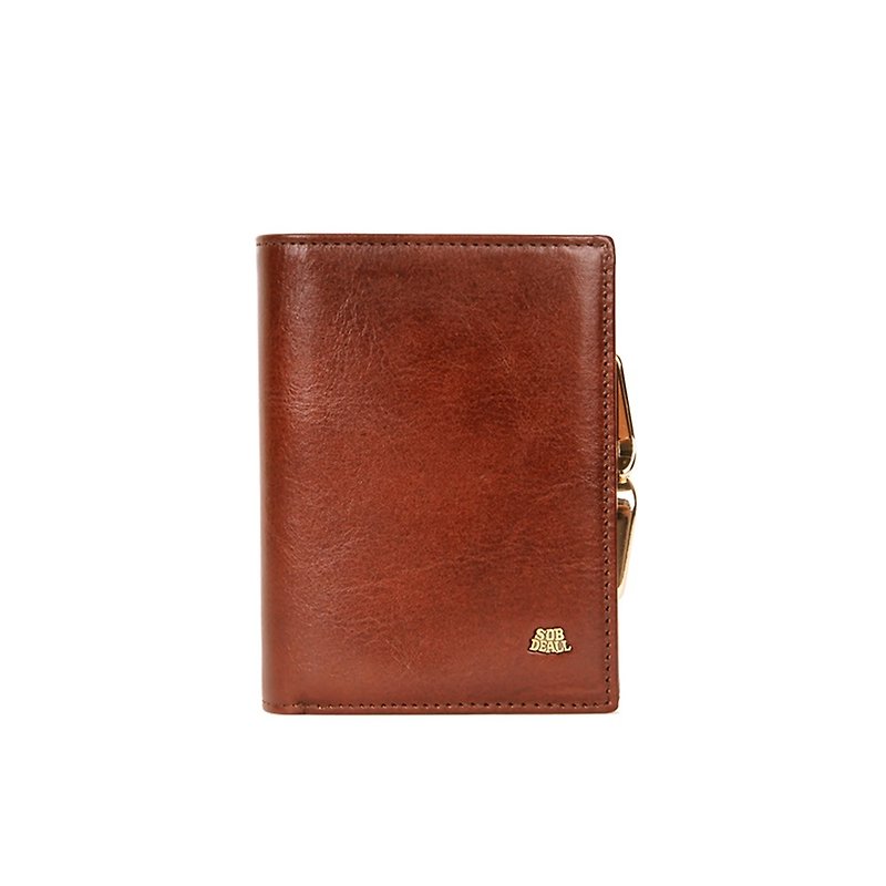 【SOBDEALL】Genuine leather butterfly buckle short clip - Wallets - Genuine Leather Brown