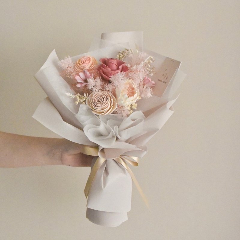 /浪漫花束M款/情人節 生日 客製化 永生花 乾燥花 求婚 捧花 七夕 - 乾燥花/永生花 - 植物．花 粉紅色