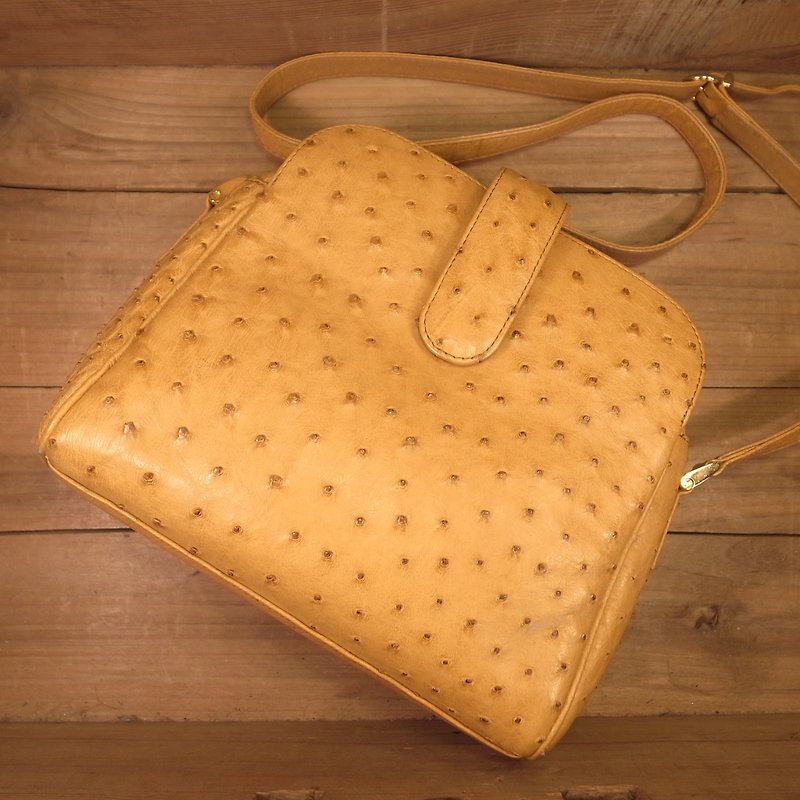 Old bone ostrich skin side backpack VINTAGE - Messenger Bags & Sling Bags - Genuine Leather Orange
