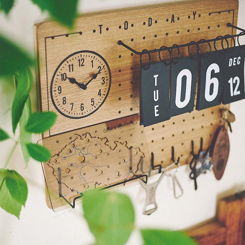 Lidgate- Hole board storage style wall clock - Clocks - Wood Brown