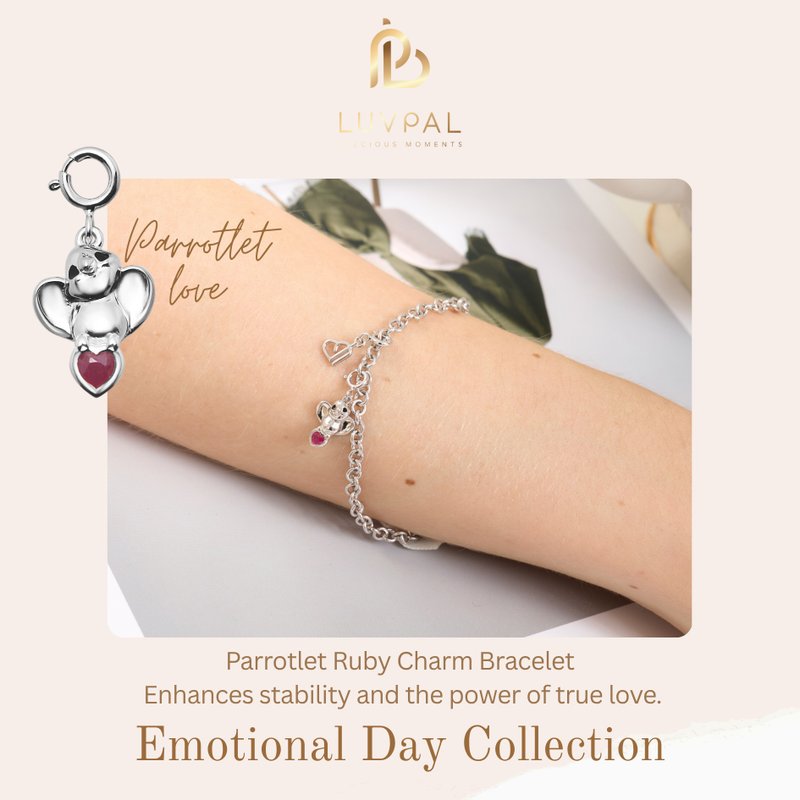 Luvpal | 925 Sterling Silver Bracelet | Parrotlet Charm with Genuine Ruby Heart - 手鍊/手環 - 純銀 