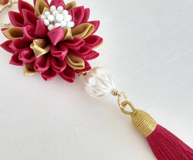 つまみ細工帯飾り 根付け バックチャーム