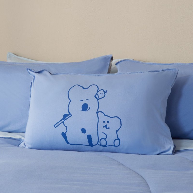 DINOTAENG | QUOKKA & BOBO 純棉網印信封式枕套-海島藍 - 寢具/床包 - 棉．麻 藍色